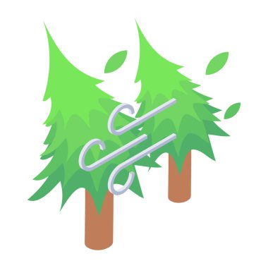 Güçlü rüzgarlı yeşil köknar ağaçları. vektör illüstrasyonu