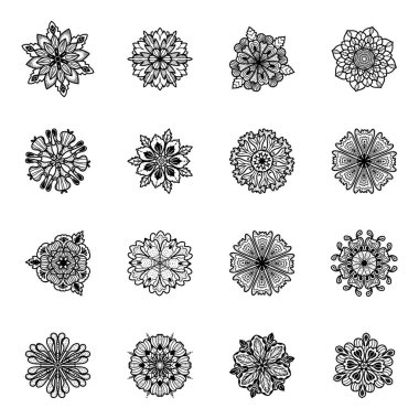 Siyah ve beyaz mandala desenleri. vektör illüstrasyonu