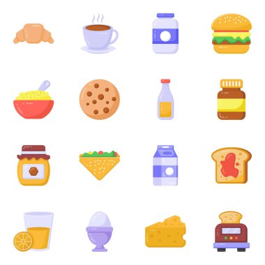 Kahvaltı ikonları hazır. Beyaz arkaplanda izole edilmiş web tasarımı için basit yiyecek vektör simgesi biçimi