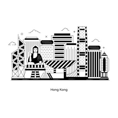 Hong Kong şehir çizim tasarımı, vektör illüstrasyonu 10 eps grafik