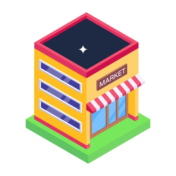 Isometrisches Marktzeichen Cartoon Von Shop Kiosk Vektorsymbolen Für Webdesign Isoliert — Stockvektor