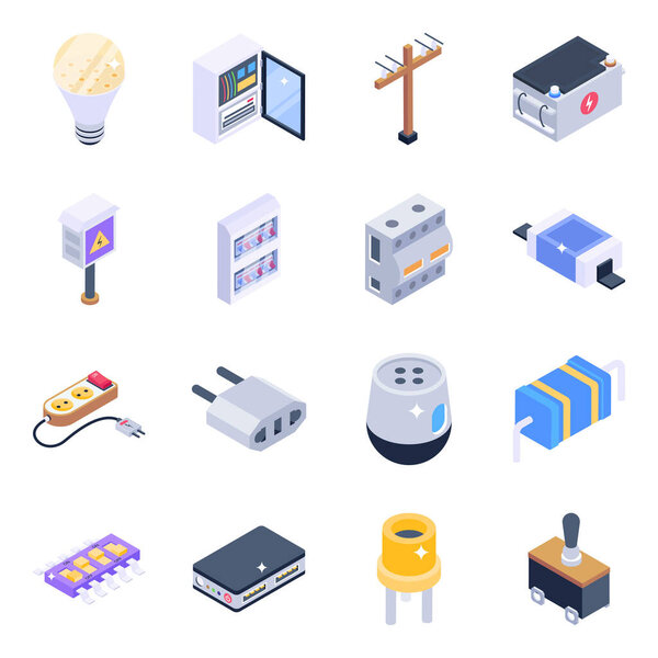 Изометрические иконки магазина с набором различных типов вещей. векторная иллюстрация компьютера.