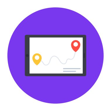 Harita işaretleyicili tablet. düz dizayn