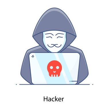 Maskeli ve dizüstü bilgisayarı olan bir hacker.