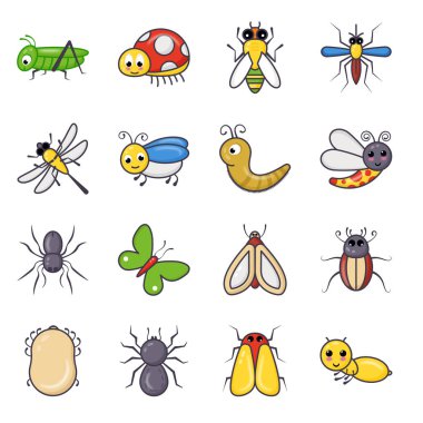 Böcek seti, vektör illüstrasyonu