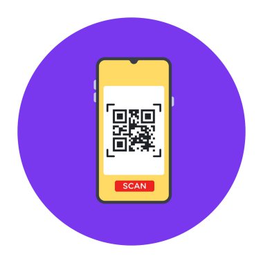 QR kod ikonlu cep telefonu. vektör illüstrasyonu