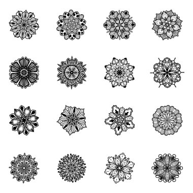 Bir dizi vektör mandala elementleri. yuvarlak süs.