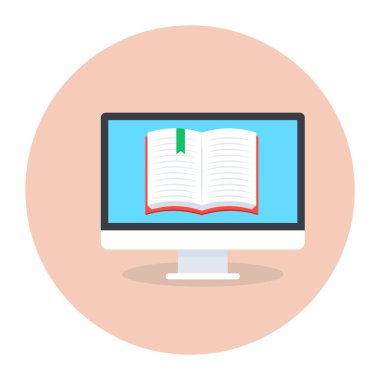 Kitap düz resim tasarımı, eğitim ve öğrenme tema vektörü illüstrasyonuna sahip dizüstü bilgisayar