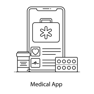 mobil uygulama çizgisi simgesi. tıbbi ve sağlık, sigorta, destek, hastane, sağlık hizmetleri, hizmet,