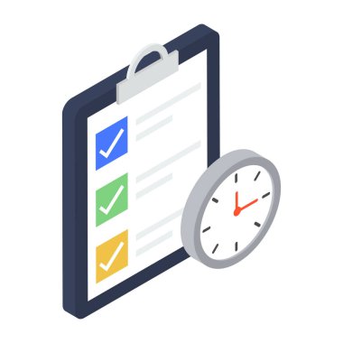 Kontrol listesi ve saat simgesi olan pano. vektör illüstrasyonu