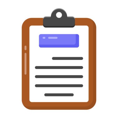 Belge simgesi olan pano. Web için not vektör sembolünün düz çizimi