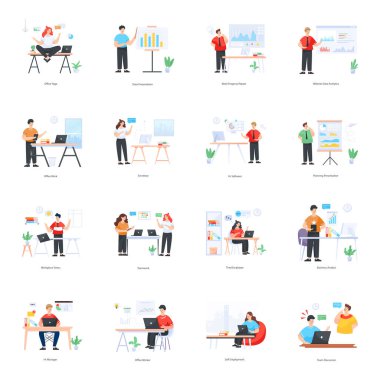 Beyaz arkaplanda modern düz vektör simgeleri kümesi 