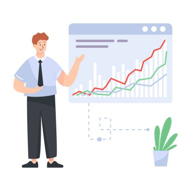 Sakallı ve beyaz gömlekli bir iş adamı. vektör illüstrasyonu