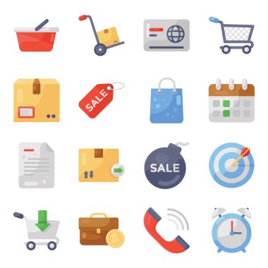 Alışveriş ikonları hazır. vektör çiziminin düz biçimi.