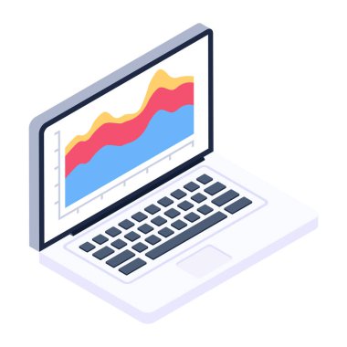 Grafik ve grafiği olan bir laptop. vektör illüstrasyonu