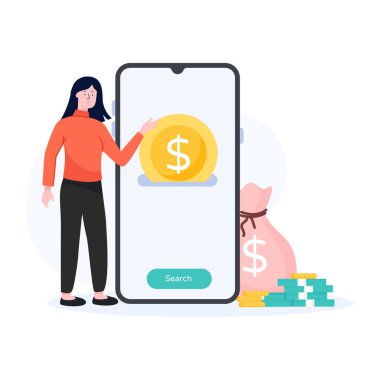 Çantası ve para vektörü çizimi olan adam