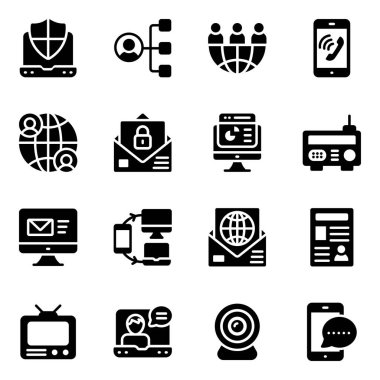 Seo ve teknoloji ikonunun vektör çizimi. Web için dizüstü bilgisayar ve siber stok sembolü koleksiyonu.