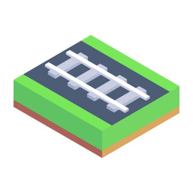 İzometrik demiryolu ikonu. Web tasarımı için demiryolu vektör sembolünün düz çizimi