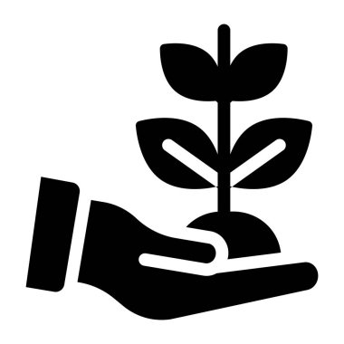 Bir bitki ikonunu tutan el. vektör illüstrasyonu