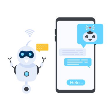 Dizüstü bilgisayarı ve akıllı telefonu olan robot, vektör çizimi