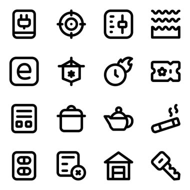 Ağ simgeleri ayarlandı. Siyah renkte kullanılacak 16 temel vektör simgesinden oluşan ana hat paketi