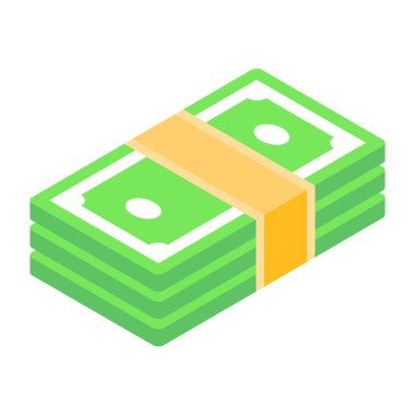 İzometrik para ikonu. beyaz arkaplanda izole edilmiş web tasarımı için 100 banknot vektör simgesinin karikatürü