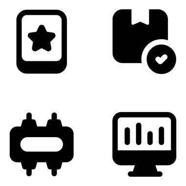 Kare düğmelerde 4 evrensel simge kümesi. vektör izole çizimi