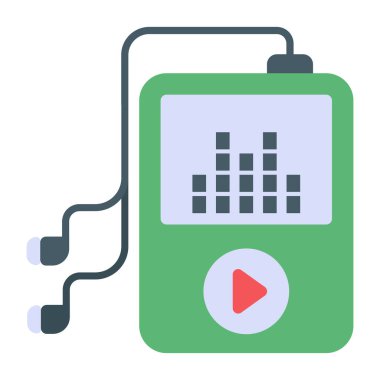 kulaklık simgesine sahip müzik çalar, düz renk tasarımı.