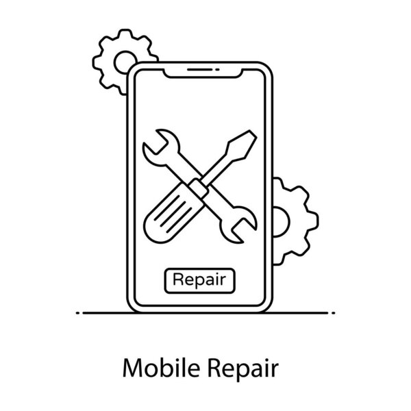 смартфон с векторной иллюстрацией гаечного ключа и мобильного телефона