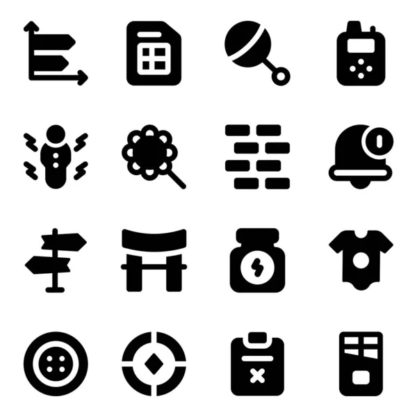 Conjunto Iconos Blanco Negro — Vector de stock