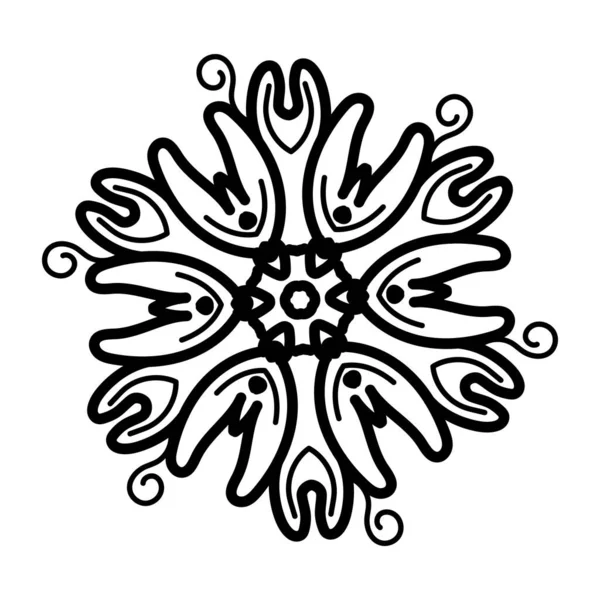 Abstract Vector Snowflake Hand Drawn Doodle Isolated White Background — Stock Vector