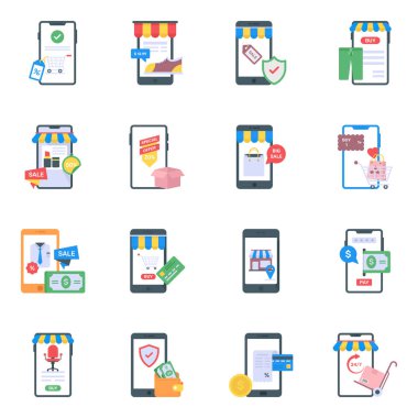 iş ve finans düz vektör simgesi kümesi