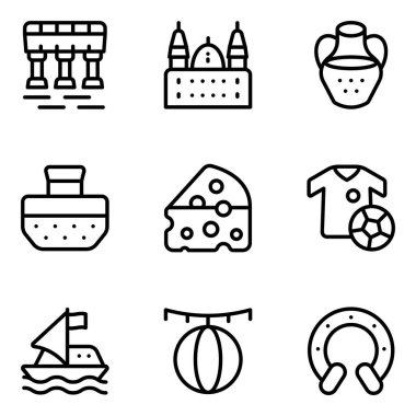 Bebek ikonu seti. Web için 9 oyuncak vektör simgesinin özet çizimi