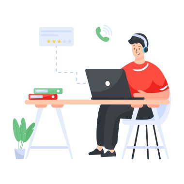 Ofiste dizüstü bilgisayarlı bir adam var. vektör illüstrasyonu