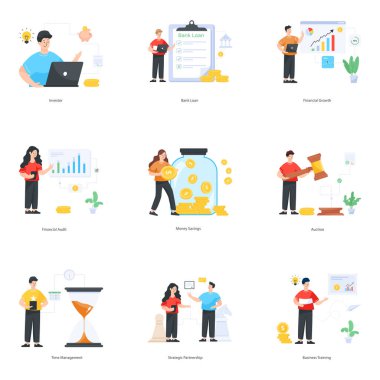 Beyaz arkaplanda modern düz vektör simgeleri kümesi 