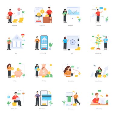 iş ve finans daire simgeleri ayarlandı. vektör illüstrasyonu