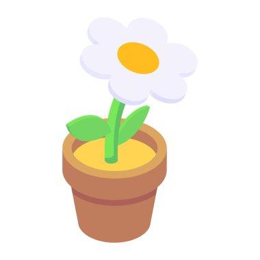 saksı ikonu. Beyaz arkaplanda izole edilmiş web tasarımı için saksı bitkisi çizimi