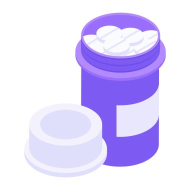 Beyaz arka planda izole edilmiş bir kavanoz hap. vektör illüstrasyonu