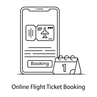 online flight ticket booking with hand drawn line icon