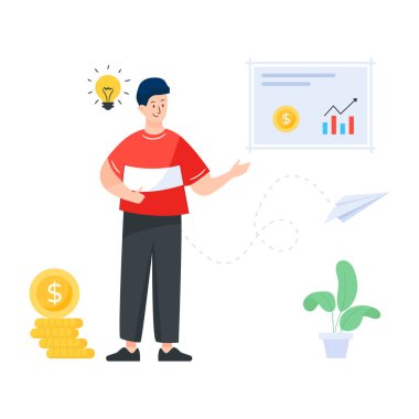 İş adamı ve finansal sembolün vektör çizimi.