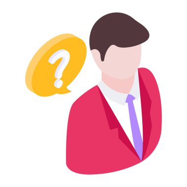 Soru işareti ikonu olan bir iş adamı. düz dizayn