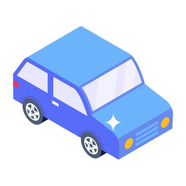 İzometrik araba ikonu. Web için mavi oyuncak kamyon vektör simgelerinin basit bir çizimi