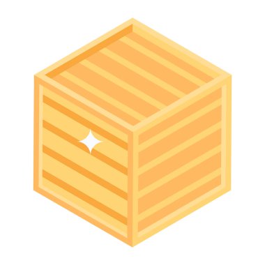 Altın ve kahverengi tahta küplü bir kutunun izometrik çizimi