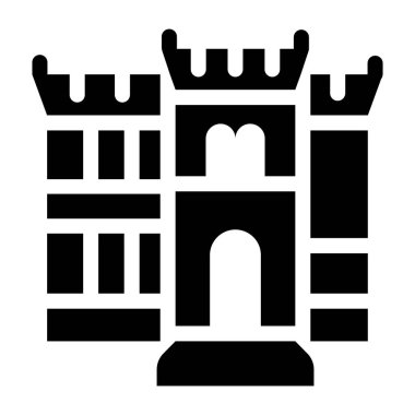 Beyaz arkaplanda izole edilmiş siyah bir kale simgesi. mimari sembolü vektör illüstrasyonu