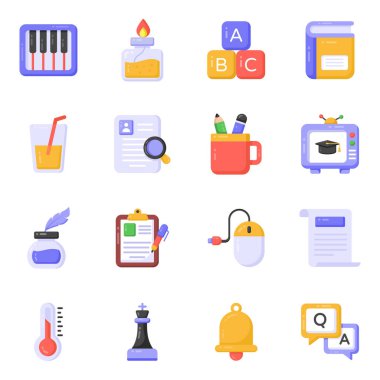 Modern düz simgeler kümesi, vektör illüstrasyonu