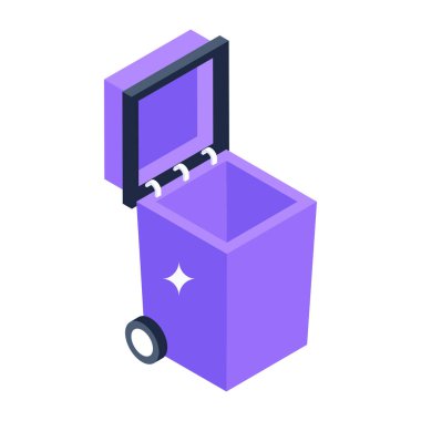 Kapaklı izometrik mor kutu, vektör illüstrasyonu