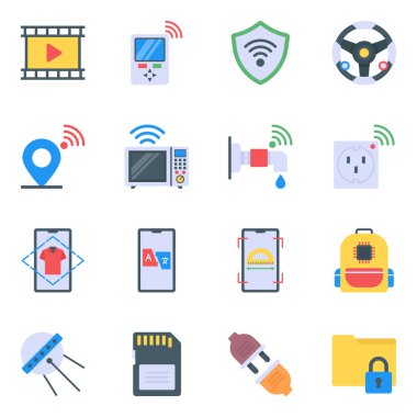 Cep telefonu ve kablosuz ağ simgeleri ayarlandı. düz biçim.