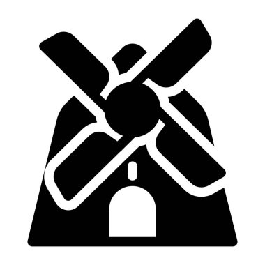 bir yel değirmeninin siyah-beyaz çizimi