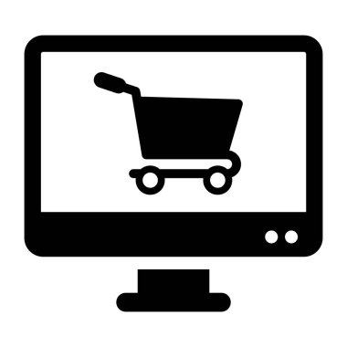 Alışveriş arabası ikonu. Web tasarımı için dizüstü bilgisayarın çevrimiçi vektör simgelerinin düz çizimi