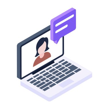 Konuşma baloncuklu dizüstü bilgisayar, vektör çizimi